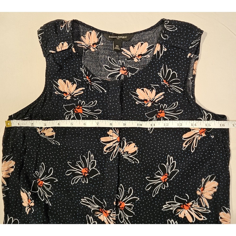 Banana Republic Womens Extra Small Navy Floral Button Up Sleeveless Blouse - Picture 5 of 7
